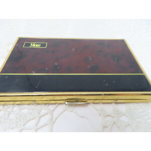 Vintage More Cigarette Case Faux Red Wood Grain Black Gold Trim Golden Tone Case